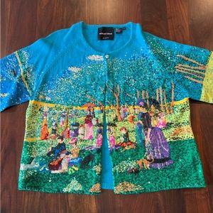 Vintage Michael Simon SEURAT SEQUINS SUNDAY AFTERNOON IN PARK Cardigan